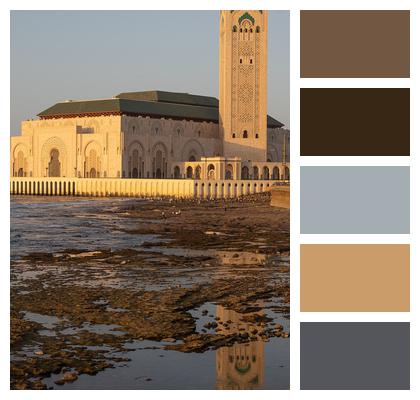 Hassan Ii Mosque Moorish Architecture Sunset Image